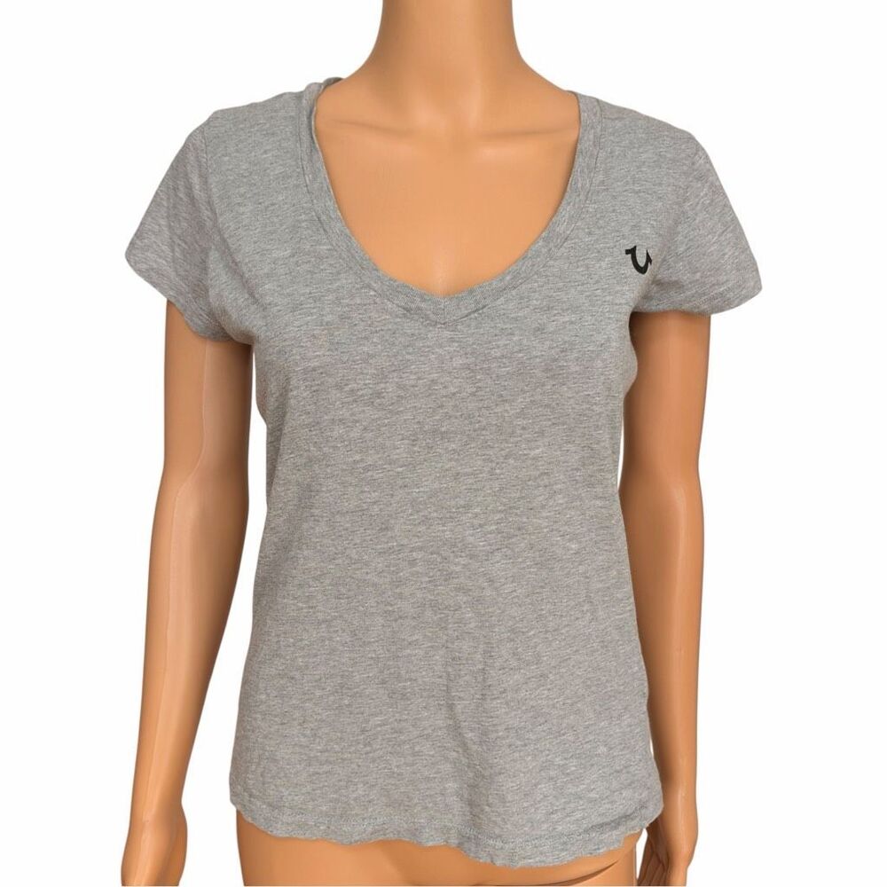 True Religion Short Sleeve V-neck T-Shirt Heather Gray size M cotton